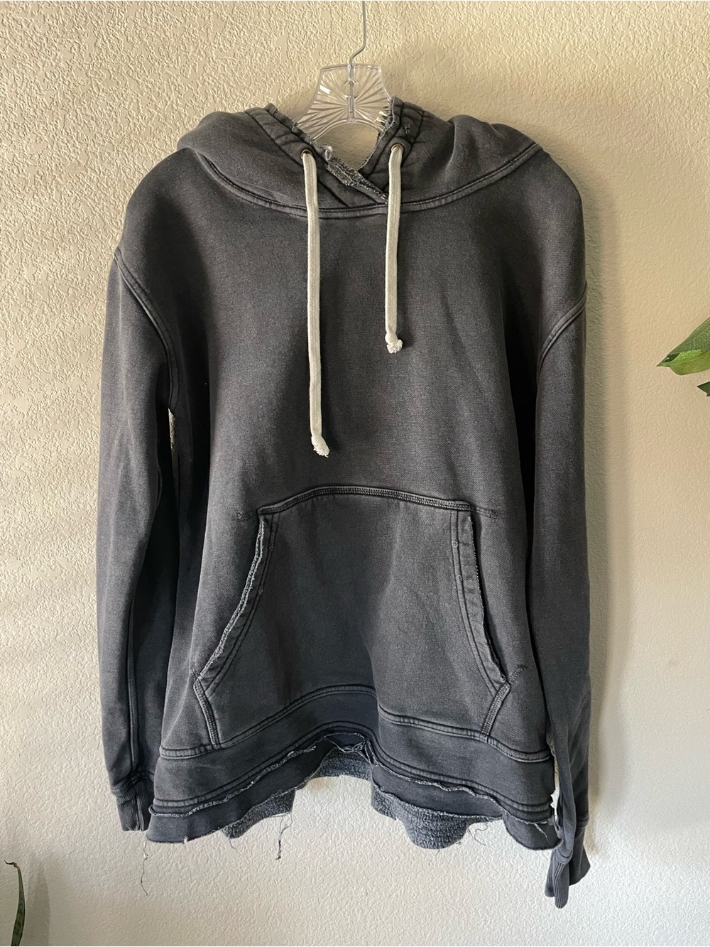 We The Free Unisex Oversized Distressed Washed Charcoal Hooded Sweatshirt